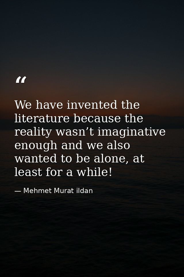 We have invented the literature because the reality wasn’t imaginative enough and we also wanted to be alone, at least f — Mehmet Murat ildan