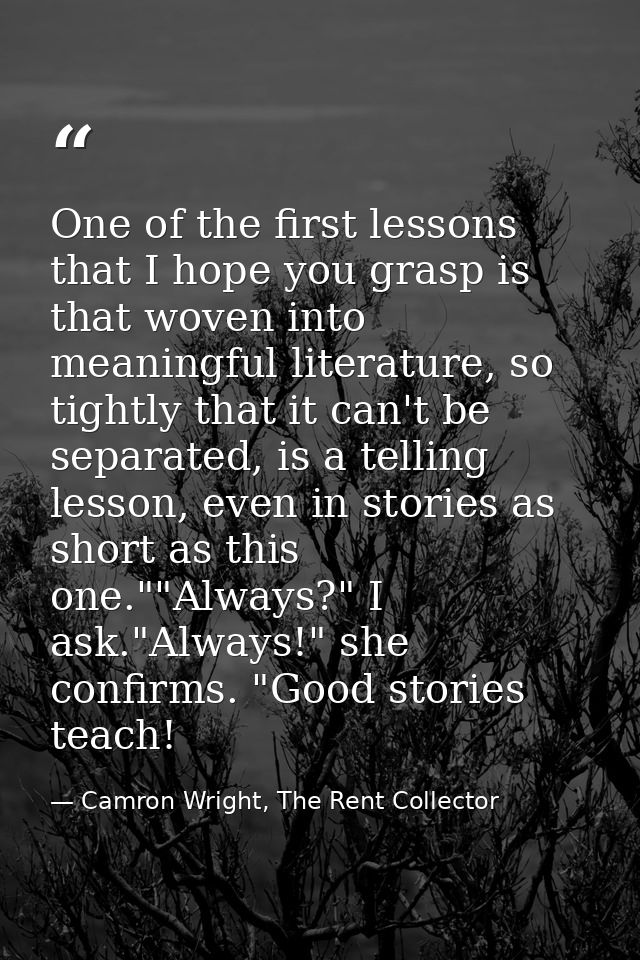 One of the first lessons that I hope you grasp is that woven into meaningful literature, so tightly that it can't be sep — Camron Wright, The Rent Collector