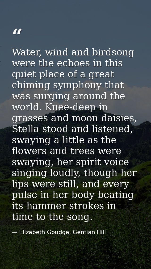 Water, wind and birdsong were the echoes in this quiet place of a great chiming symphony that was surging around the wor — Elizabeth Goudge, Gentian Hill