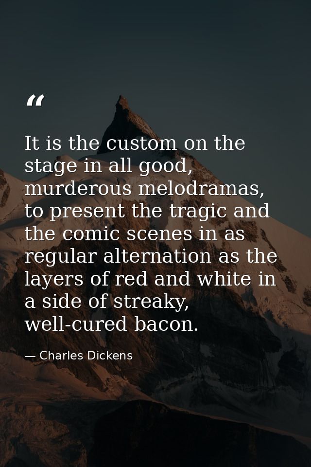 It is the custom on the stage in all good, murderous melodramas, to present the tragic and the comic scenes in as regula — Charles Dickens