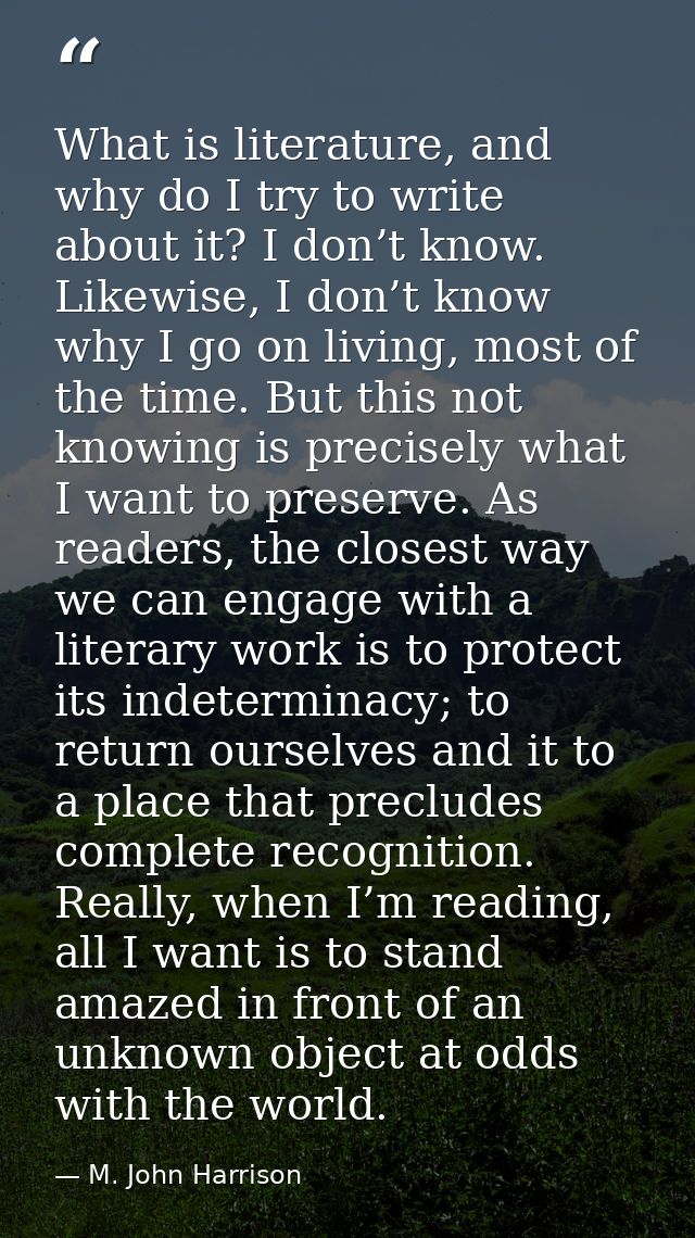 What is literature, and why do I try to write about it? I don’t know. Likewise, I don’t know why I go on living, most of — M. John Harrison