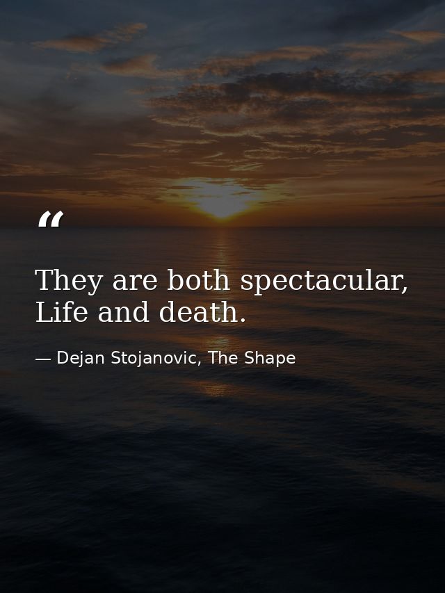 They are both spectacular, Life and death. — Dejan Stojanovic, The Shape