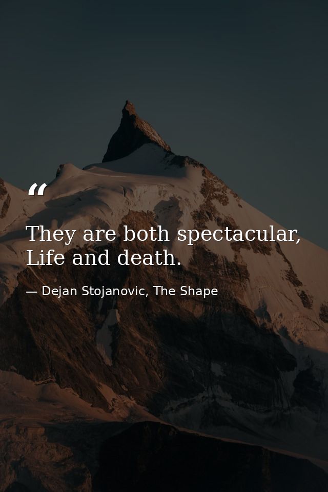They are both spectacular, Life and death. — Dejan Stojanovic, The Shape