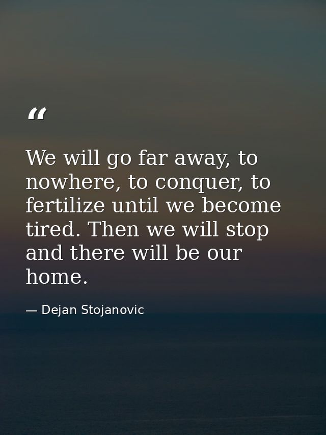 We will go far away, to nowhere, to conquer, to fertilize until we become tired. Then we will stop and there will be our — Dejan Stojanovic
