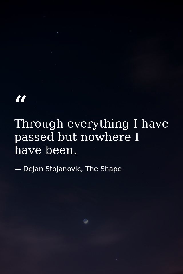 Through everything I have passed but nowhere I have been. — Dejan Stojanovic, The Shape
