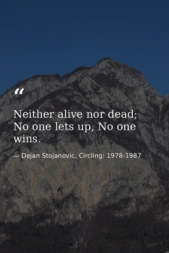 Neither alive nor dead; No one lets up, No one wins. — Dejan Stojanovic, Circling: 1978-1987