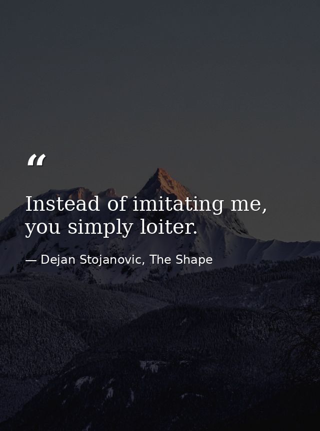 Instead of imitating me, you simply loiter. — Dejan Stojanovic, The Shape
