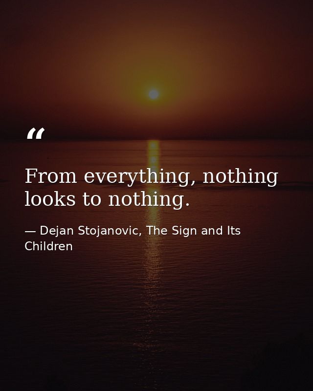 From everything, nothing looks to nothing. — Dejan Stojanovic, The Sign and Its Children