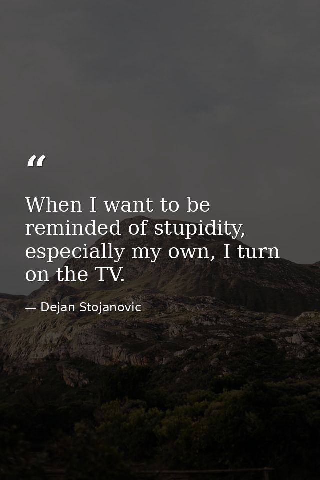 When I want to be reminded of stupidity, especially my own, I turn on the TV. — Dejan Stojanovic