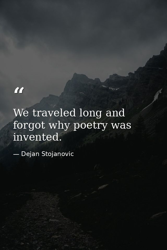 We traveled long and forgot why poetry was invented. — Dejan Stojanovic