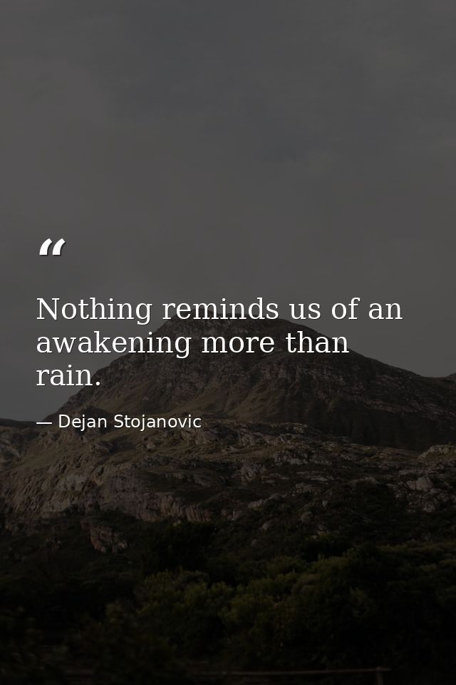 Nothing reminds us of an awakening more than rain. — Dejan Stojanovic