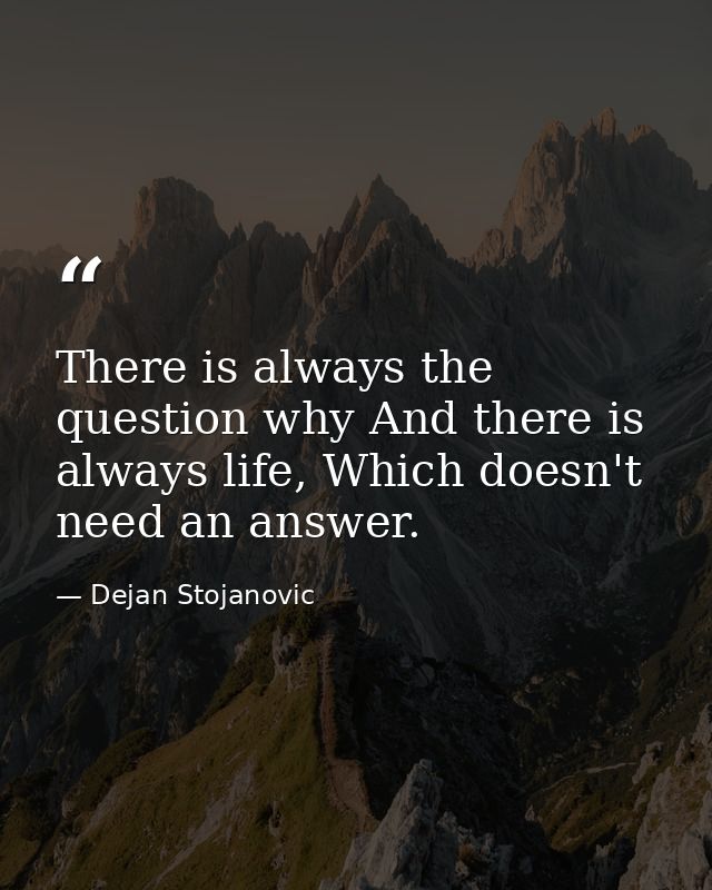 There is always the question why And there is always life, Which doesn't need an answer. — Dejan Stojanovic