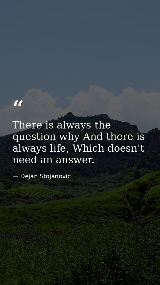 There is always the question why And there is always life, Which doesn't need an answer. — Dejan Stojanovic