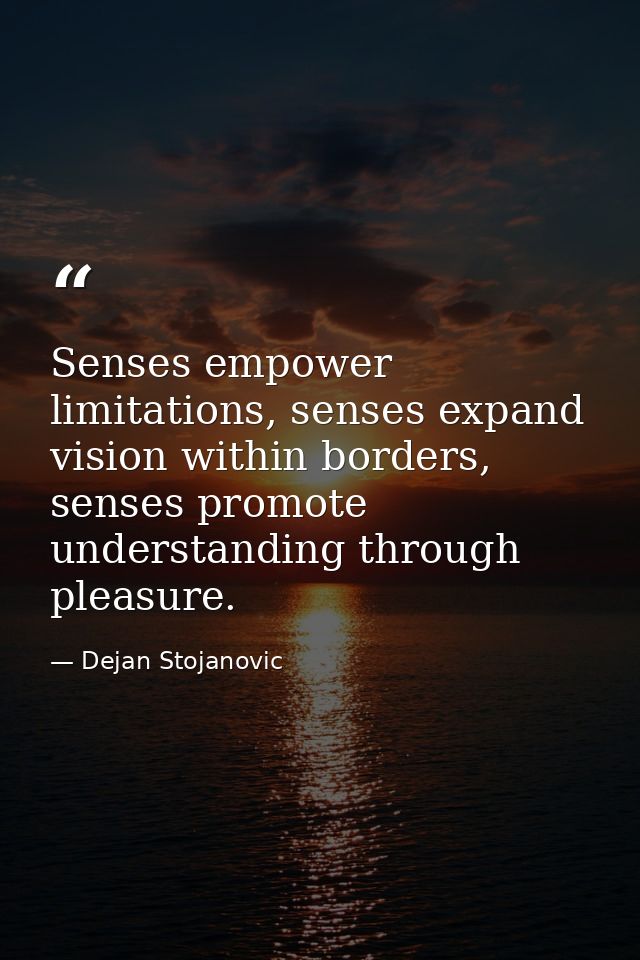 Senses empower limitations, senses expand vision within borders, senses promote understanding through pleasure. — Dejan Stojanovic