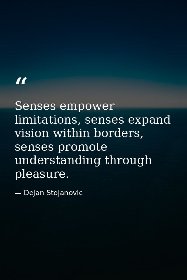 Senses empower limitations, senses expand vision within borders, senses promote understanding through pleasure. — Dejan Stojanovic