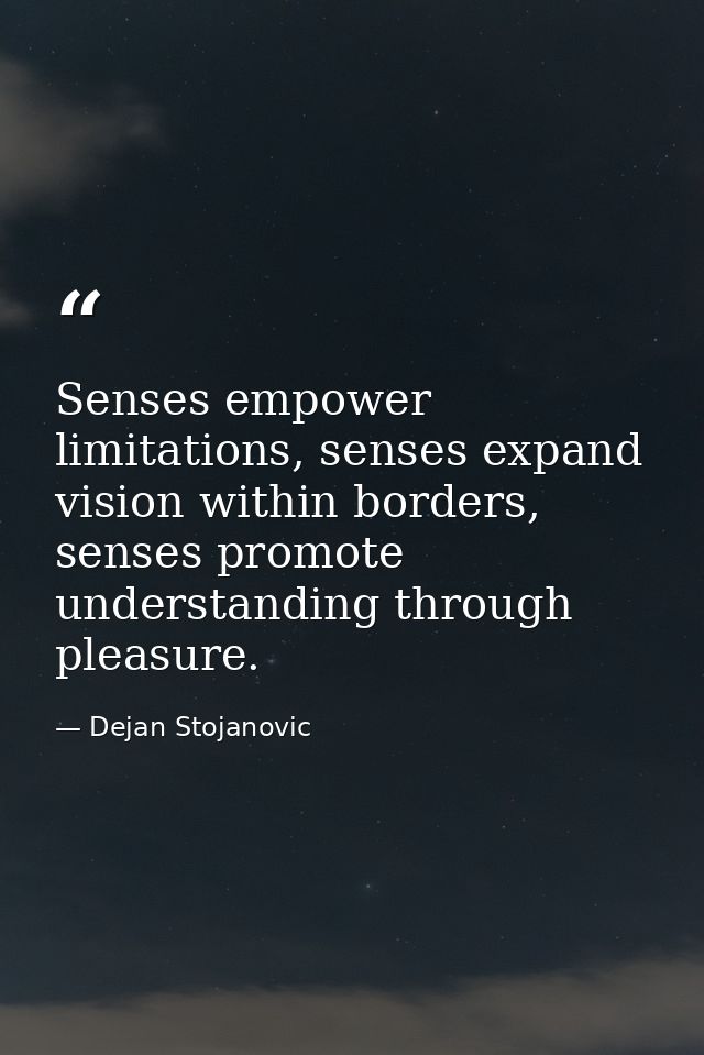 Senses empower limitations, senses expand vision within borders, senses promote understanding through pleasure. — Dejan Stojanovic