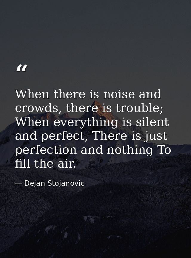 When there is noise and crowds, there is trouble; When everything is silent and perfect, There is just perfection and no — Dejan Stojanovic