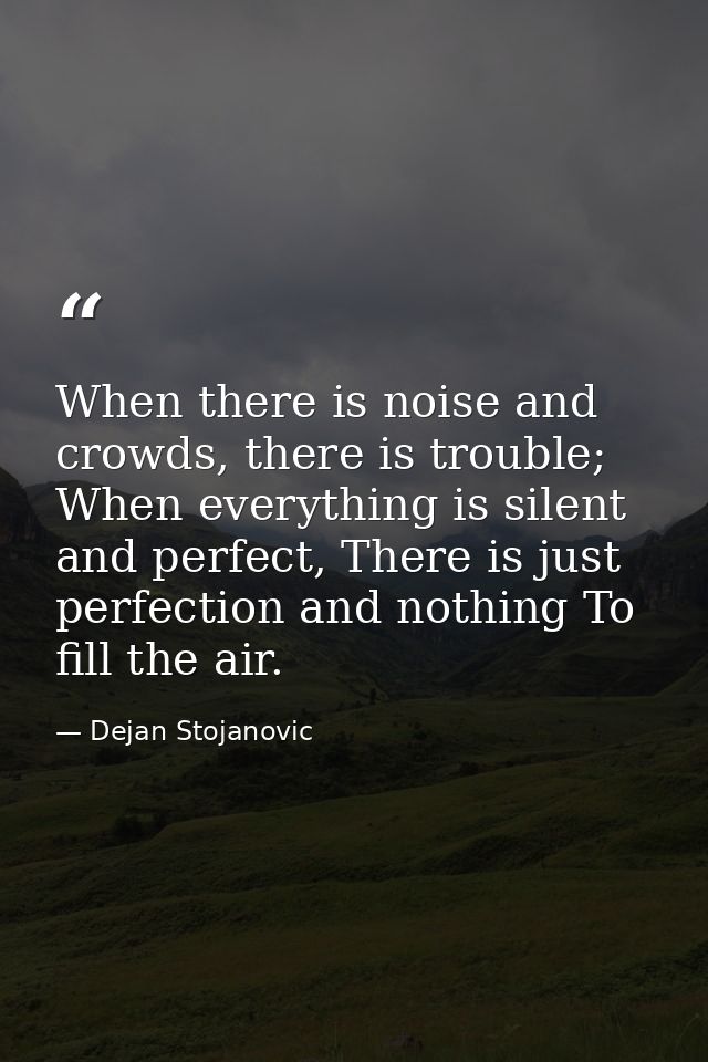 When there is noise and crowds, there is trouble; When everything is silent and perfect, There is just perfection and no — Dejan Stojanovic