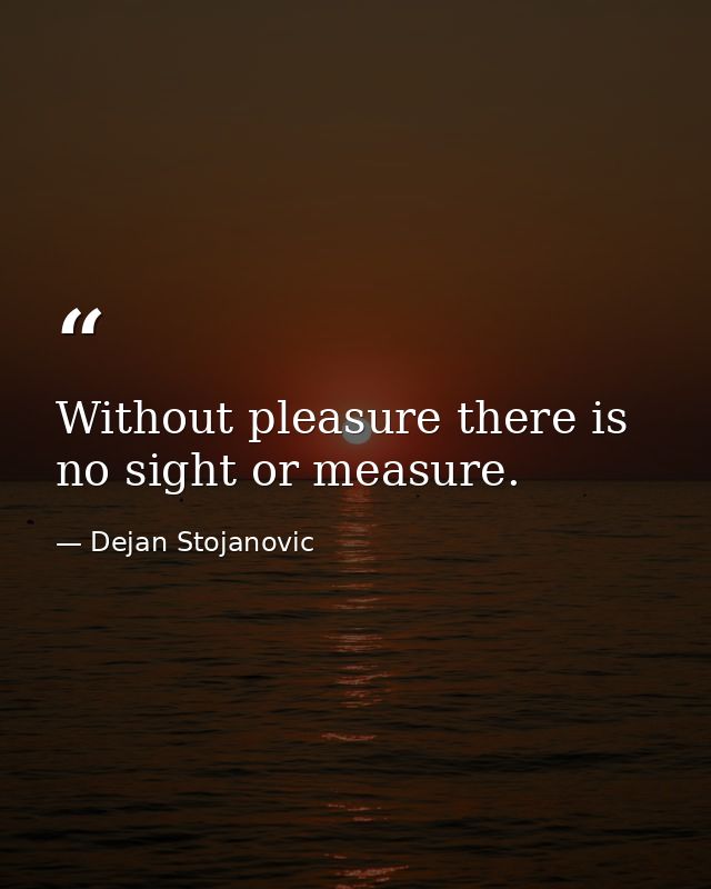 Without pleasure there is no sight or measure. — Dejan Stojanovic
