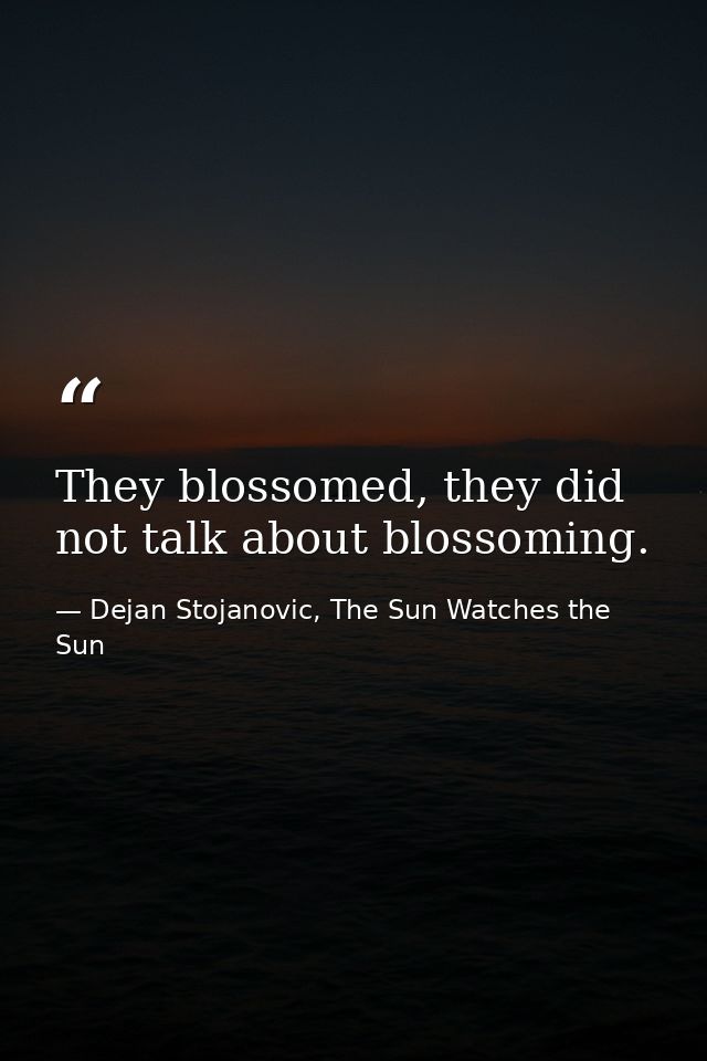 They blossomed, they did not talk about blossoming. — Dejan Stojanovic, The Sun Watches the Sun