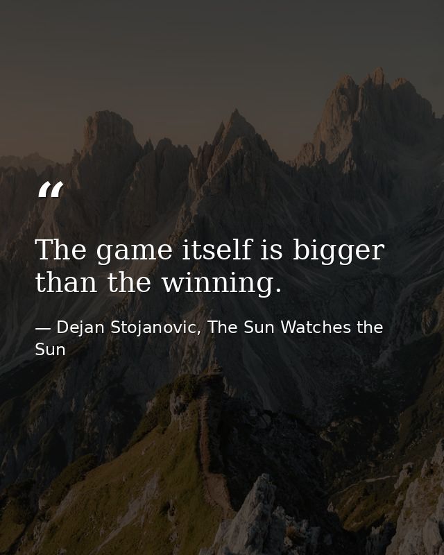 The game itself is bigger than the winning. — Dejan Stojanovic, The Sun Watches the Sun