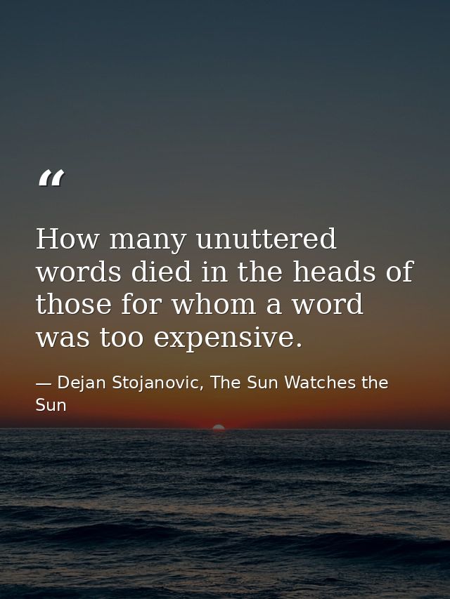 How many unuttered words died in the heads of those for whom a word was too expensive. — Dejan Stojanovic, The Sun Watches the Sun