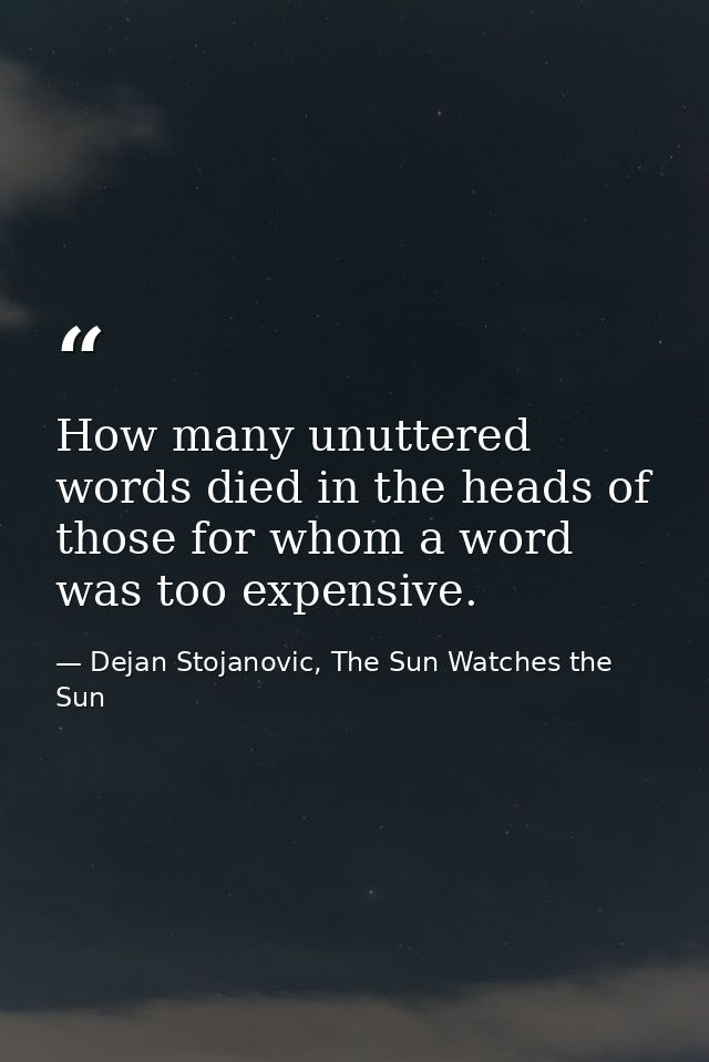 How many unuttered words died in the heads of those for whom a word was too expensive. — Dejan Stojanovic, The Sun Watches the Sun