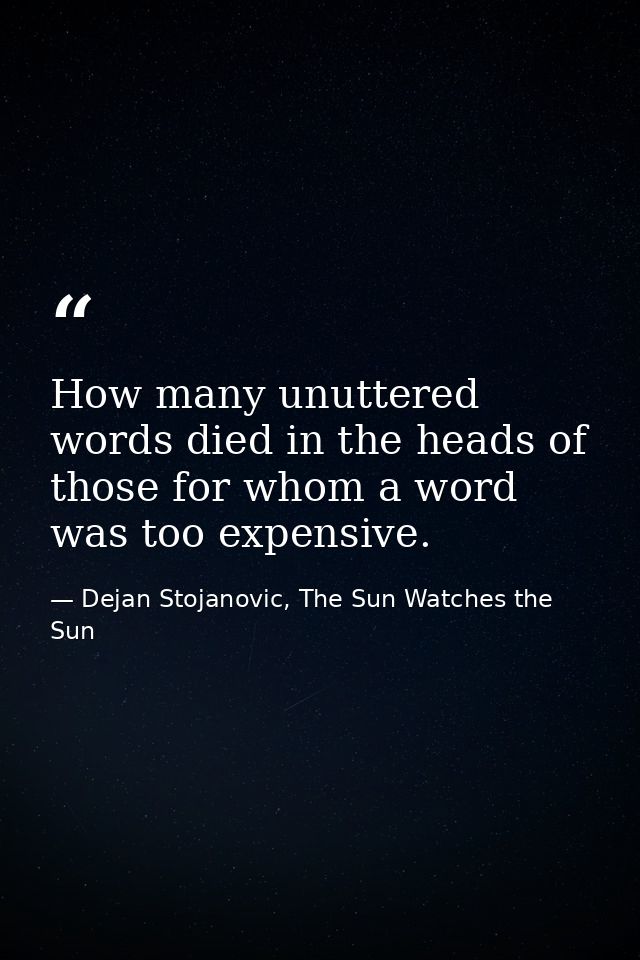How many unuttered words died in the heads of those for whom a word was too expensive. — Dejan Stojanovic, The Sun Watches the Sun
