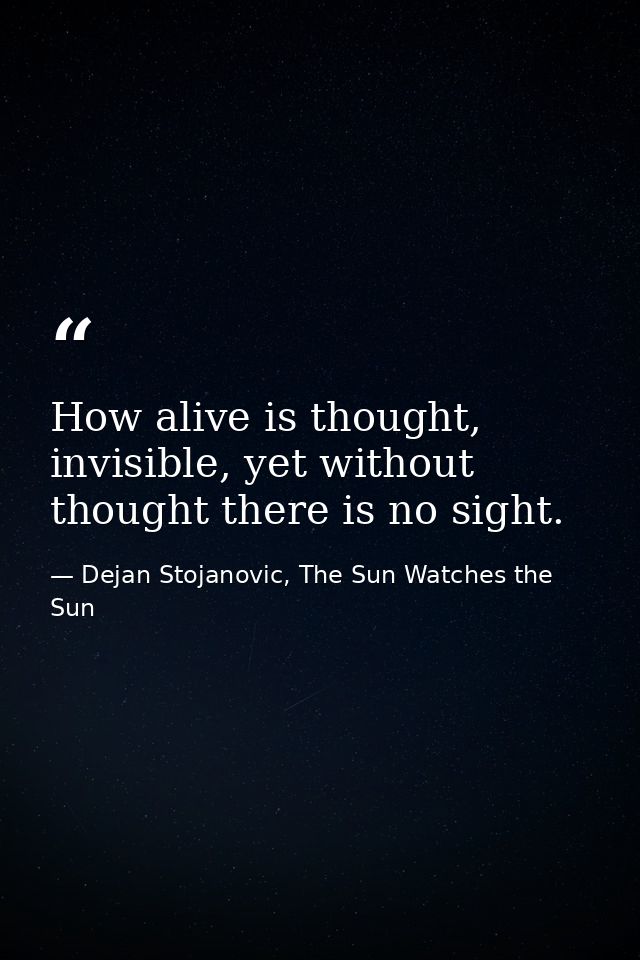How alive is thought, invisible, yet without thought there is no sight. — Dejan Stojanovic, The Sun Watches the Sun