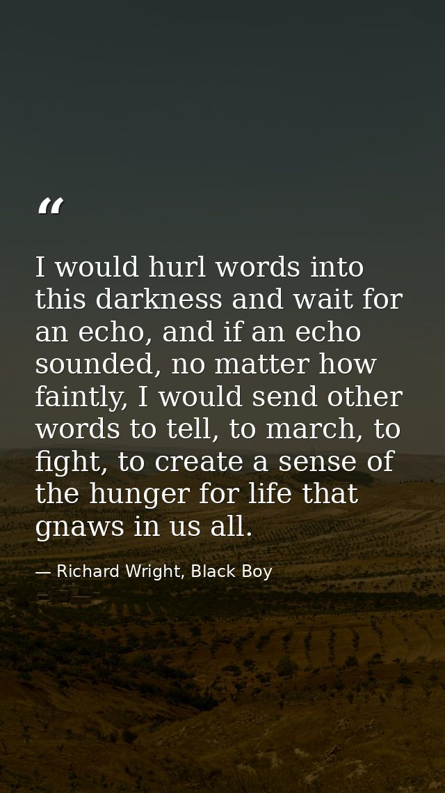 I would hurl words into this darkness and wait for an echo, and if an echo sounded, no matter how faintly, I would send  — Richard Wright, Black Boy