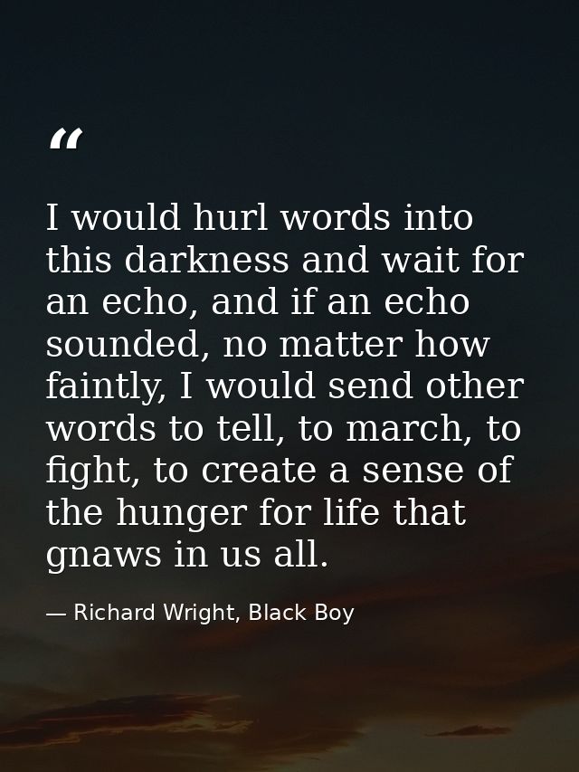 I would hurl words into this darkness and wait for an echo, and if an echo sounded, no matter how faintly, I would send  — Richard Wright, Black Boy