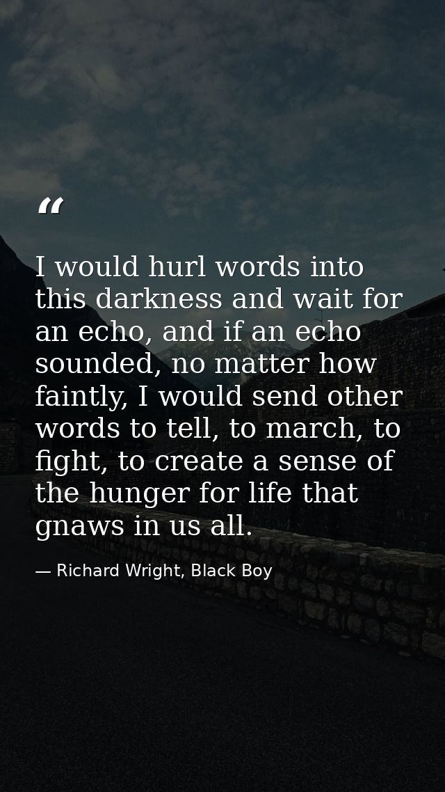 I would hurl words into this darkness and wait for an echo, and if an echo sounded, no matter how faintly, I would send  — Richard Wright, Black Boy
