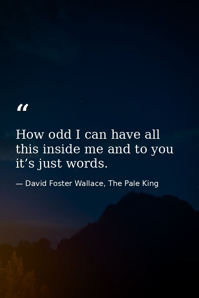 How odd I can have all this inside me and to you it’s just words. — David Foster Wallace, The Pale King