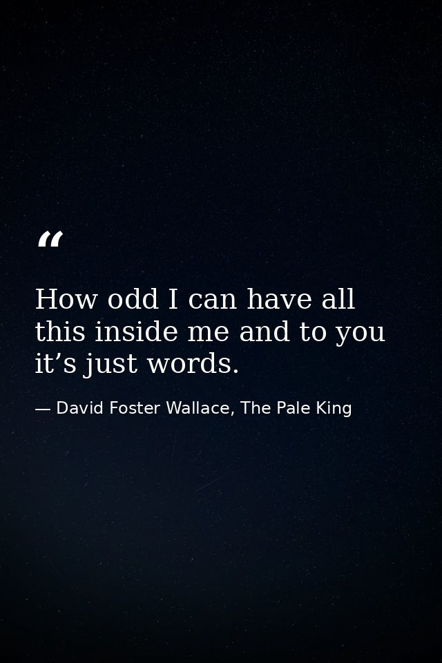 How odd I can have all this inside me and to you it’s just words. — David Foster Wallace, The Pale King