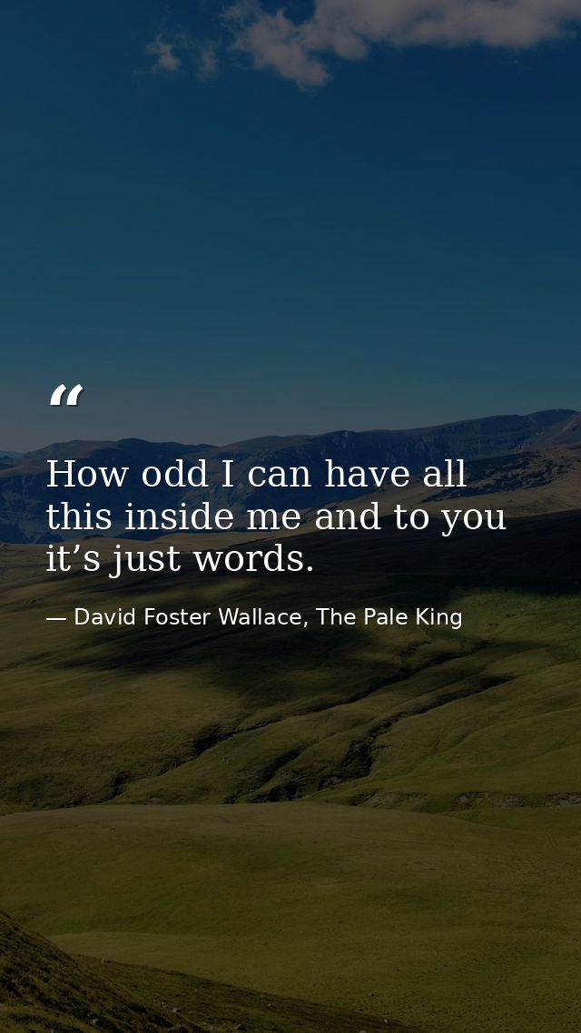 How odd I can have all this inside me and to you it’s just words. — David Foster Wallace, The Pale King