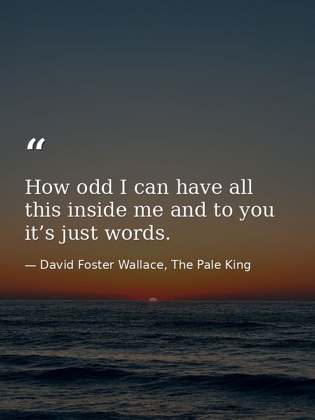 How odd I can have all this inside me and to you it’s just words. — David Foster Wallace, The Pale King