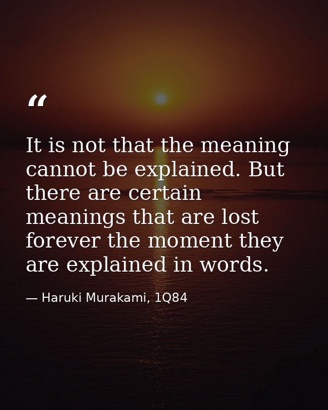 It is not that the meaning cannot be explained. But there are certain meanings that are lost forever the moment they are — Haruki Murakami, 1Q84