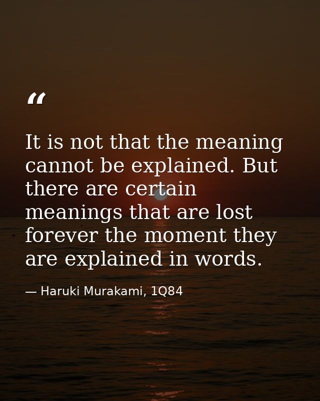 It is not that the meaning cannot be explained. But there are certain meanings that are lost forever the moment they are — Haruki Murakami, 1Q84