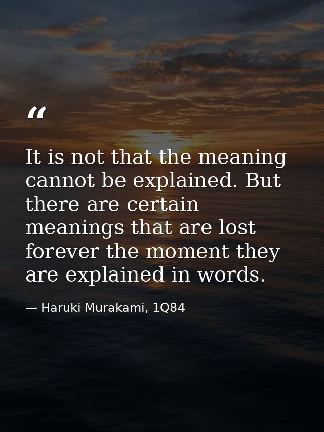 It is not that the meaning cannot be explained. But there are certain meanings that are lost forever the moment they are — Haruki Murakami, 1Q84