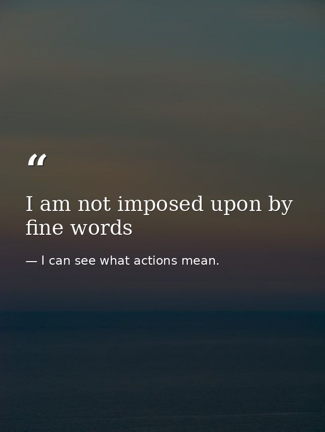 I am not imposed upon by fine words — I can see what actions mean.