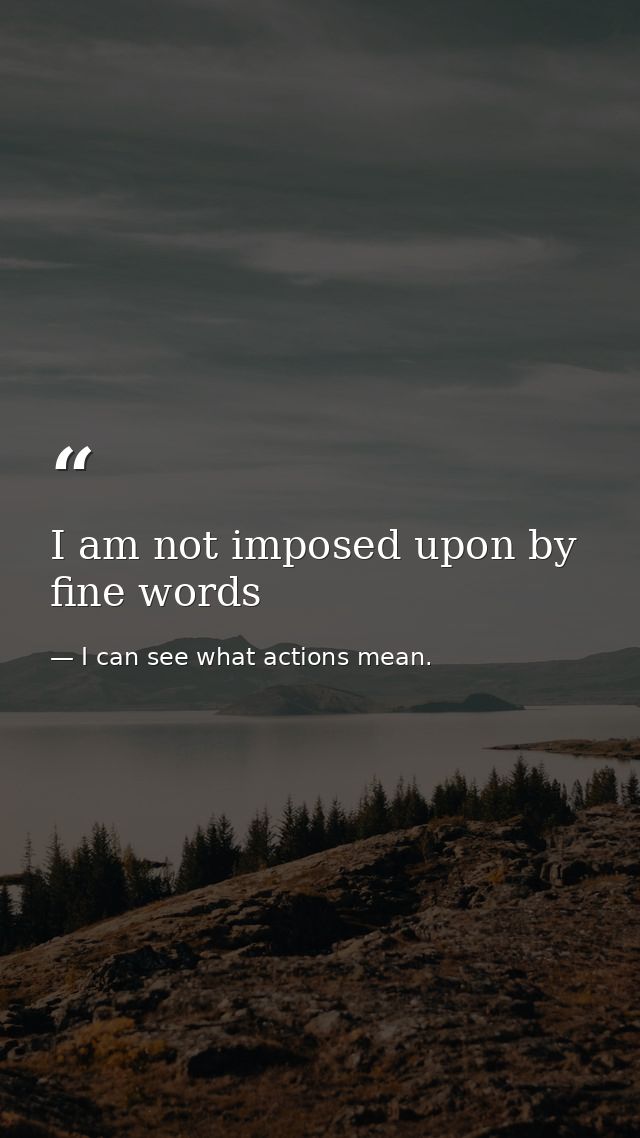 I am not imposed upon by fine words — I can see what actions mean.