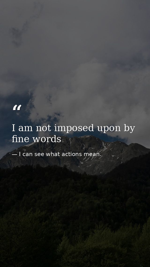 I am not imposed upon by fine words — I can see what actions mean.