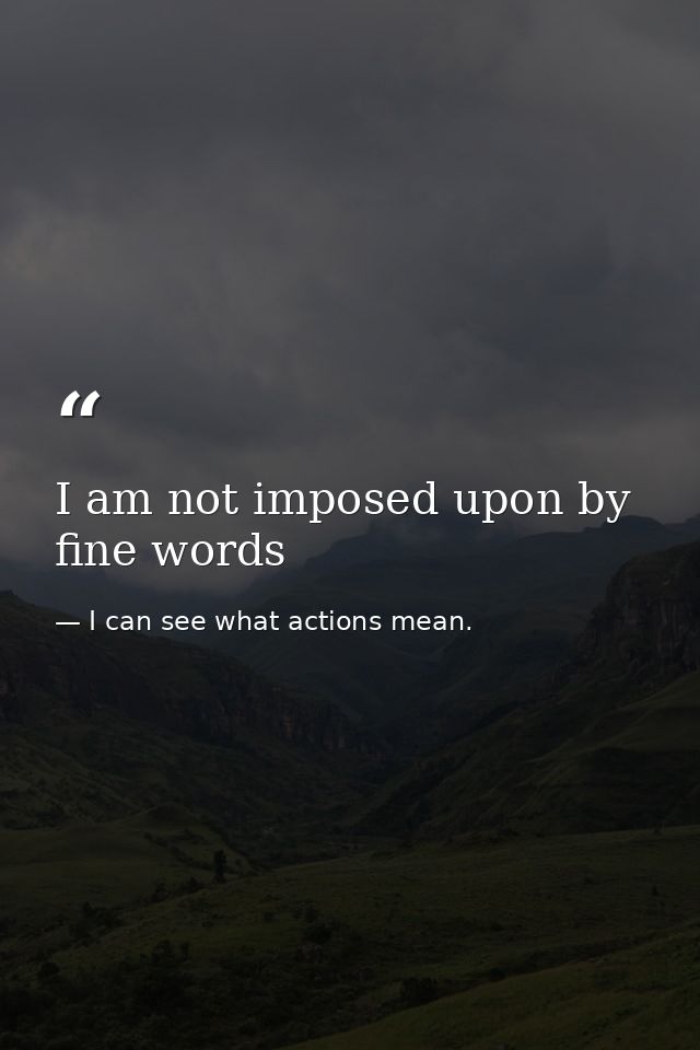 I am not imposed upon by fine words — I can see what actions mean.