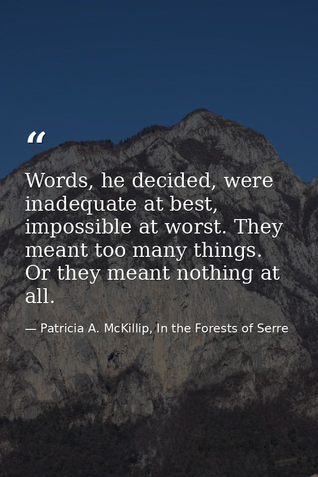 Words, he decided, were inadequate at best, impossible at worst. They meant too many things. Or they meant nothing at al — Patricia A. McKillip, In the Forests of Serre