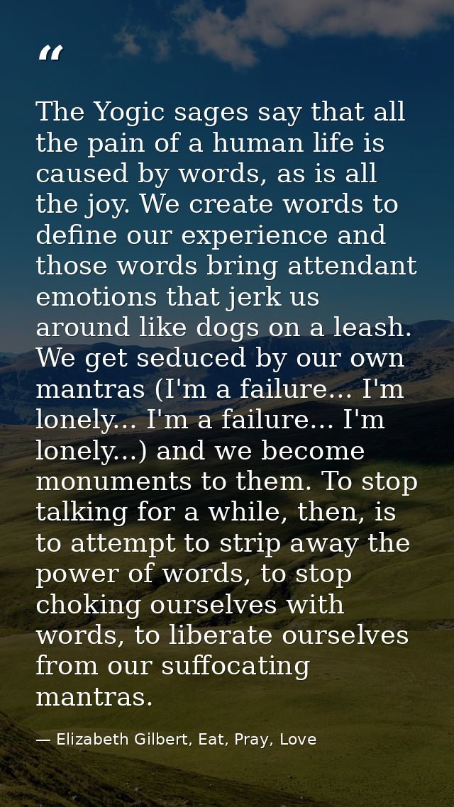 The Yogic sages say that all the pain of a human life is caused by words, as is all the joy. We create words to define o — Elizabeth Gilbert, Eat, Pray, Love
