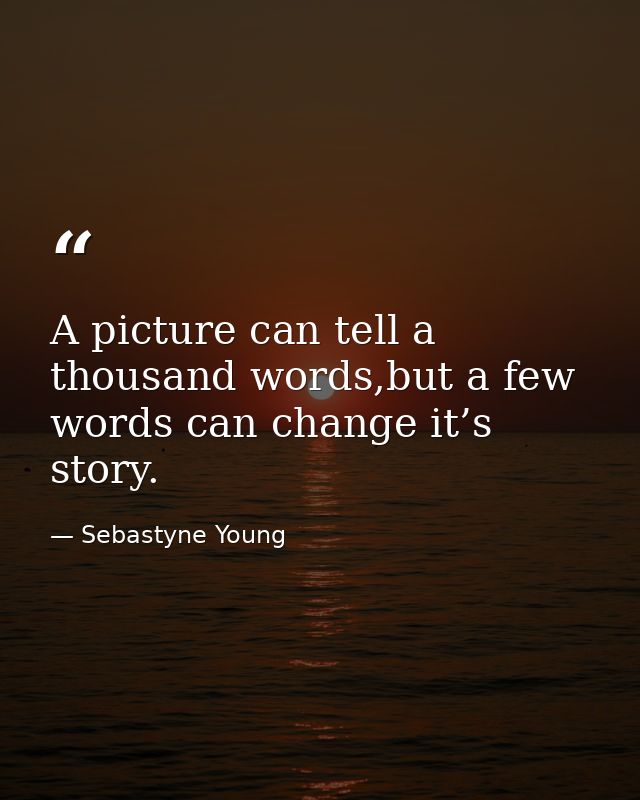 A picture can tell a thousand words,but a few words can change it’s story. — Sebastyne Young