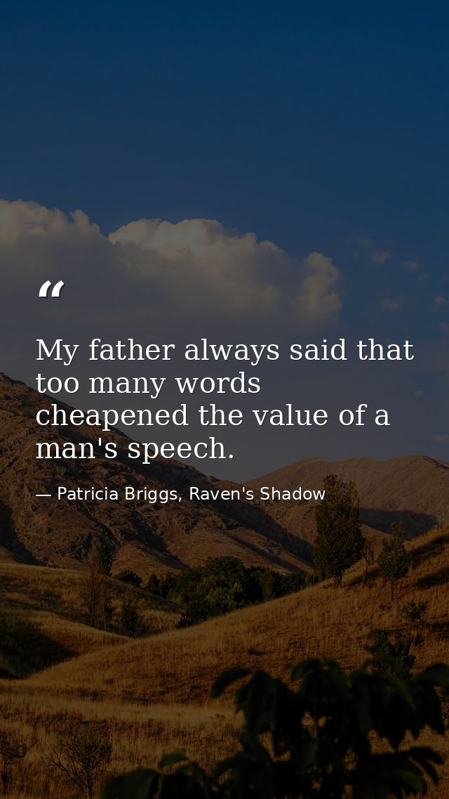 My father always said that too many words cheapened the value of a man's speech. — Patricia Briggs, Raven's Shadow