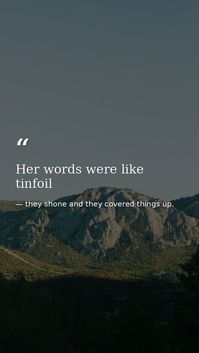 Her words were like tinfoil — they shone and they covered things up.
