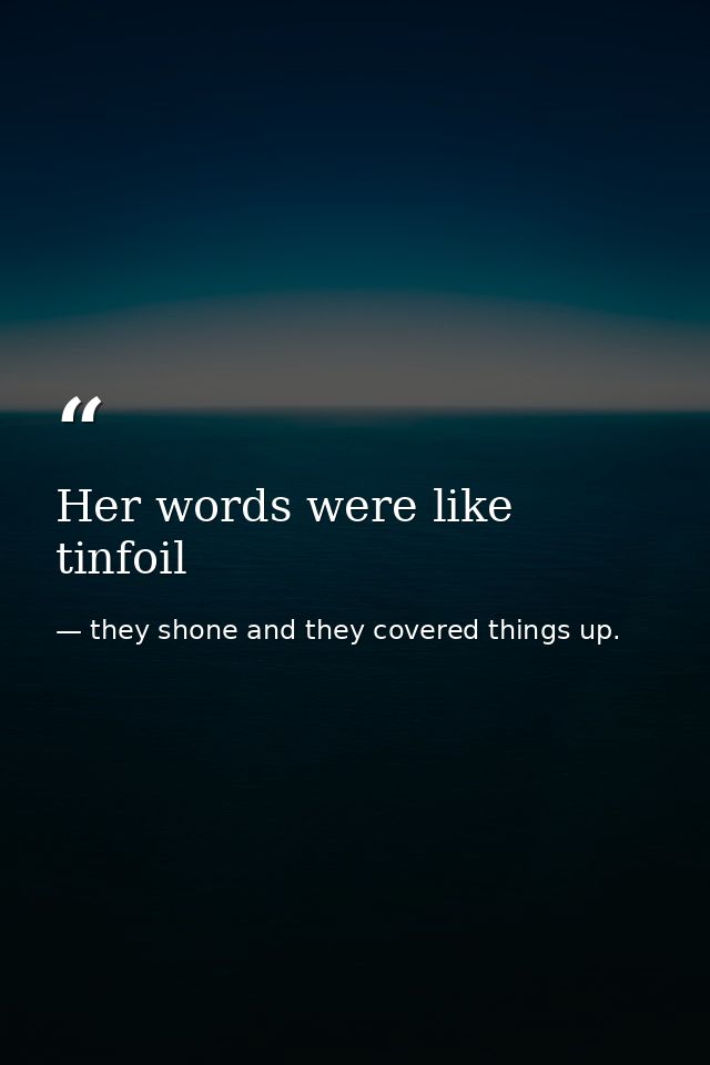 Her words were like tinfoil — they shone and they covered things up.