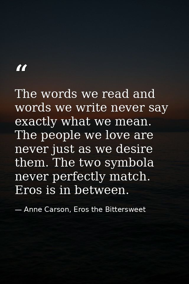 The words we read and words we write never say exactly what we mean. The people we love are never just as we desire them — Anne Carson, Eros the Bittersweet